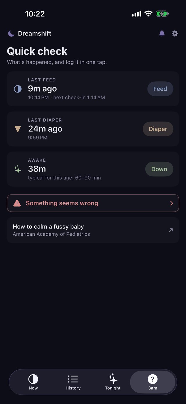 Quick check: last feed, last diaper and awake time